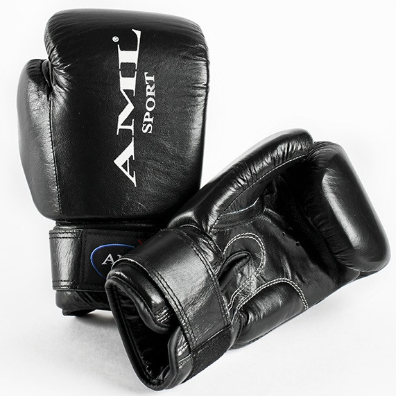 Перчатки бокс AML Sport кожа черный