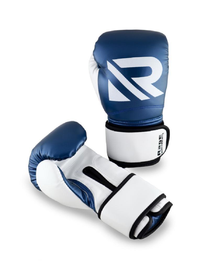 Перчатки бокс RAGE FIGHT GEAR к/з, сине-белый